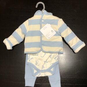 Burt’s Bees Baby. Blue and Cream Striped Baby Outfit
